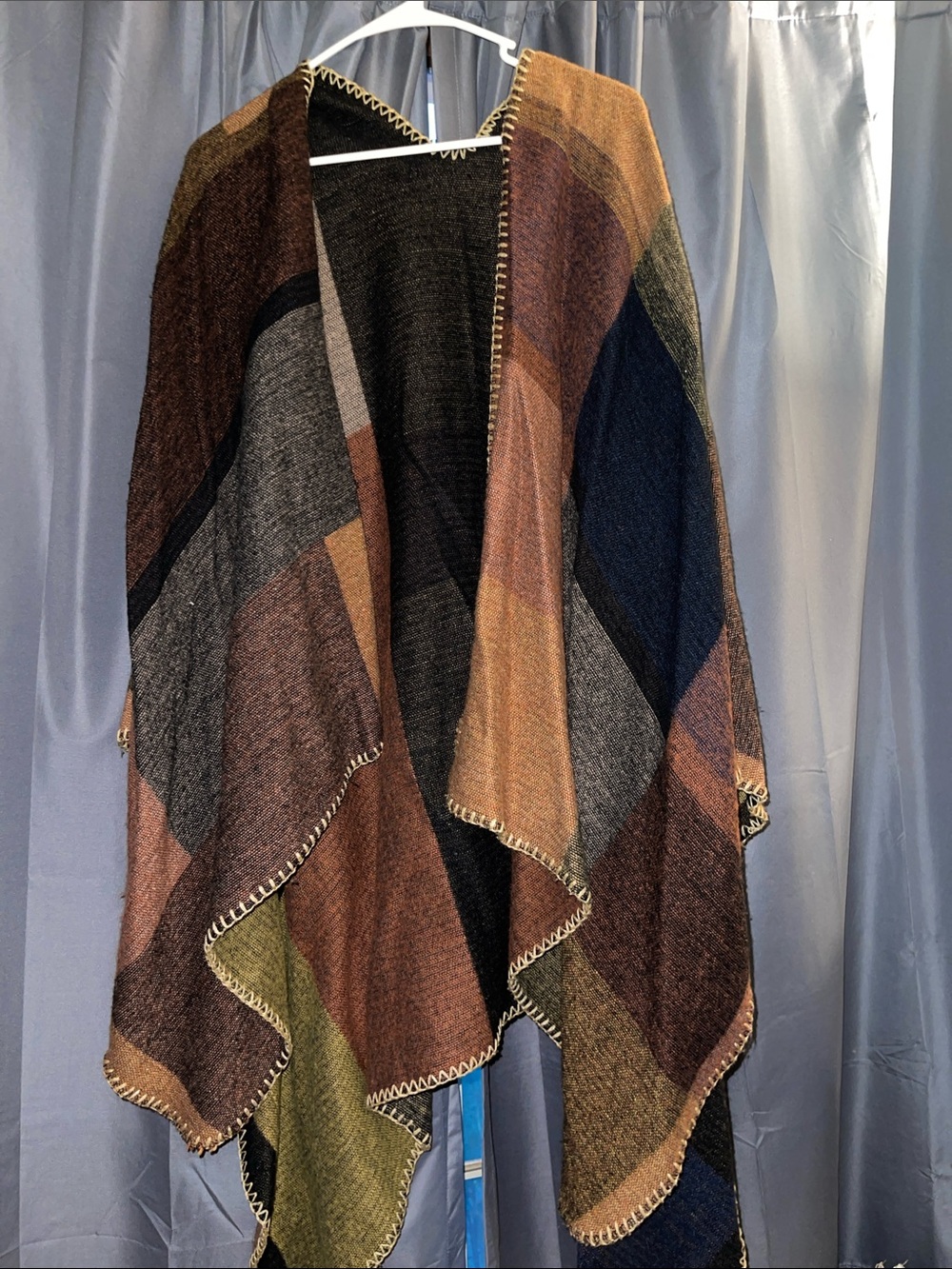 Multi-Color Patchwork Open Front Women's Sweater Shawl